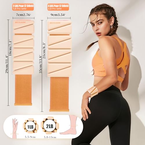 Image of BECOJADDE Ankle Weights for Women Wrist Weights Set of 2 (1 lb /2 lb Each) Adjustable Arm Leg Weight for Womens Men Suitable for Walking Swimming Running Pilates Yoga Gym