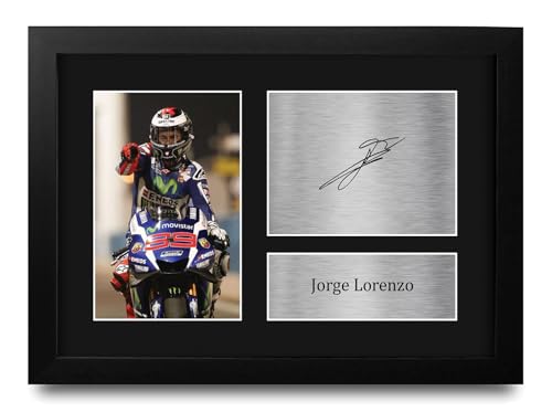 HWC Trading Jorge Lorenzo Yamaha MOTO GP Cadeaux imprimés photo autographe signée pour les fans de course MotoGP - A4 Encadré