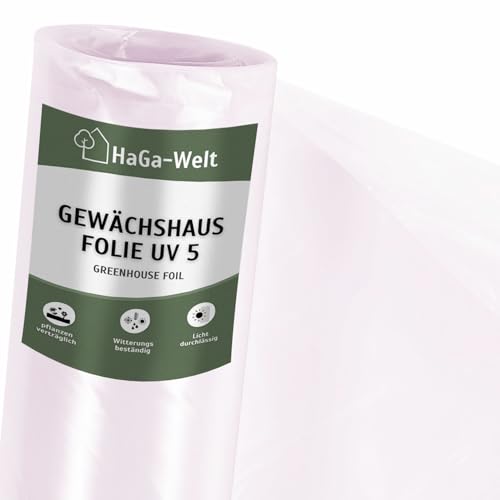 HaGa UV5 Gewächshausfolie 4m Breite transparente PE Folie - als Folientunnel, Gewächshaus, Tomatenhaus | Witterungsbeständig | UV-beständig (Meterware)