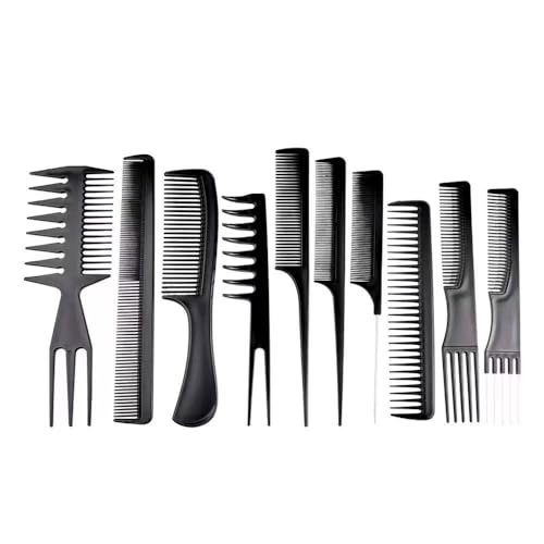 Professional Hair Brush Set, Black Plastic Hair Cutting Brush, 10 Pieces, Multi-Functional Styling Comb, Great for Hairsalon