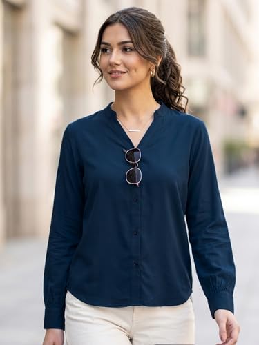 Image of Urbano Fashion Women's Modal Viscose Full Sleeve Regular Fit Casual Solid Shirt with Mandarin Collar