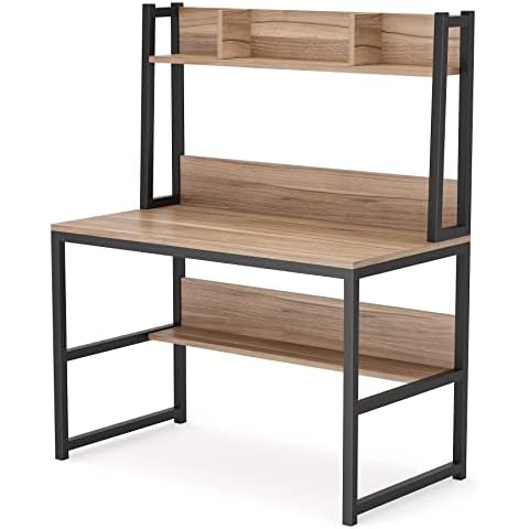 Tribesigns Computer Desk with Hutch, Modern PC Laptop Table Study Writing Desk with Storage Space, Wooden Home Office Desk, 107 x 50 x 140 cm Cover
