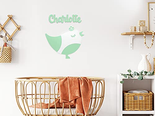 Baby Signs - Little Bird - Nom personnalisé à Rilief, autocollants muraux pour enfants chambre - 3D autocollants muraux pour chambre - Nom fille pour chambre (vert)