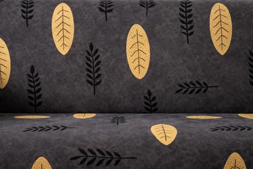 Image of Universal 3 Seater Sofa Cover Fully Covered Stretchable Spandex Non-Slip Elastic Slipcover | Soft Washable Fabric Sofa Protector for Living Room Furniture (Dark Grey Leaf)