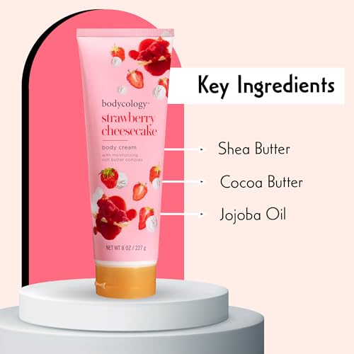 Image of Bodycology Strawberry Cheesecake Body Cream | Shea Butter, Cocoa Butter, Jojoba Oil | Paraben & Phthalete Free | Long-Lasting Hydration, Moisturises, Improves Skin Textures - 227g (Pack of 1)
