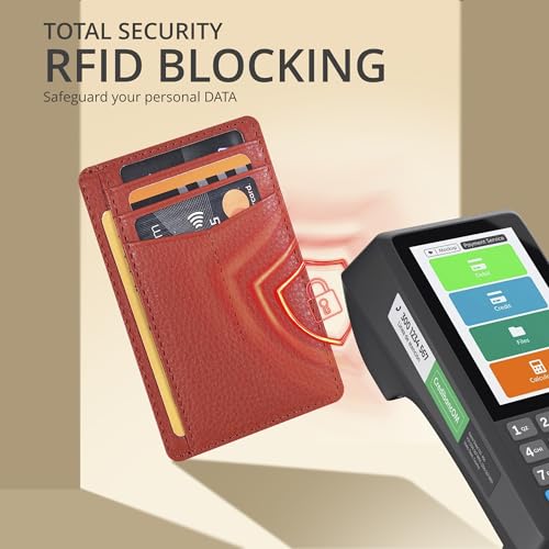 Image of Oak Leathers Leather Slim Minimalist Wallet for Men & Women RFID Front Pocket Leather Card Holder Wallets (Nappa Orange)