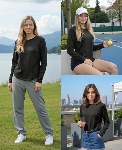 Wayleb Camiseta Deportiva de Manga Larga para Mujer Camisetas de Malla Mujer Ropa Deporte Secado Rápido y Transpirable para Yoga Pilates Fitness Correr