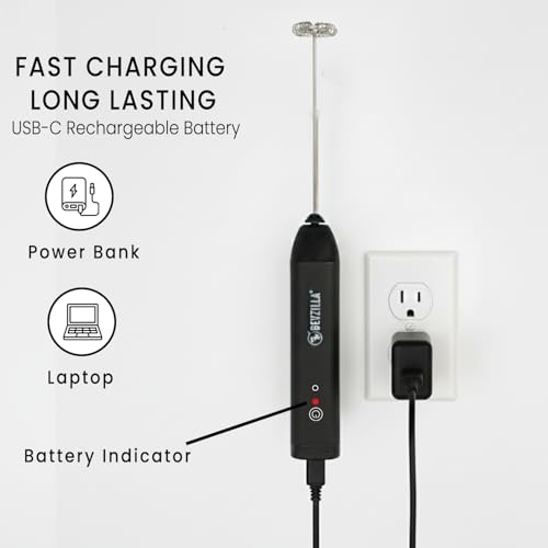 Image of Bevzilla Rechargeable Electric Coffee Frother | 3-Speed with Type-C Fast Charging | One-Touch Operation for Coffee, Matcha & Milkshakes
