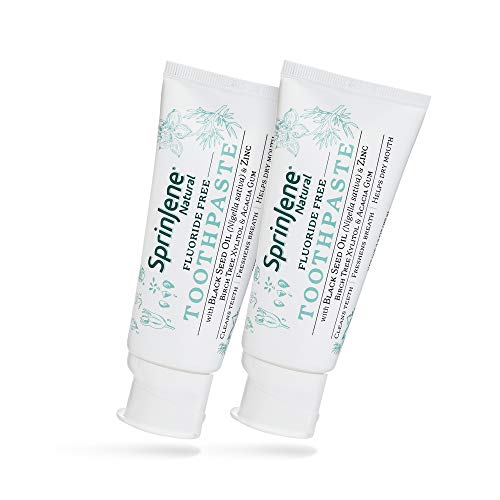 SprinJene Natural Fluoride Free Toothpaste for Clean and Strong Teeth and Gums, Fresh Breath, Helps Dry Mouth - Vegan, Dye-Free, Preservative-Free, and SLS Free Toothpaste for Adults 2-Pack 3.5 oz