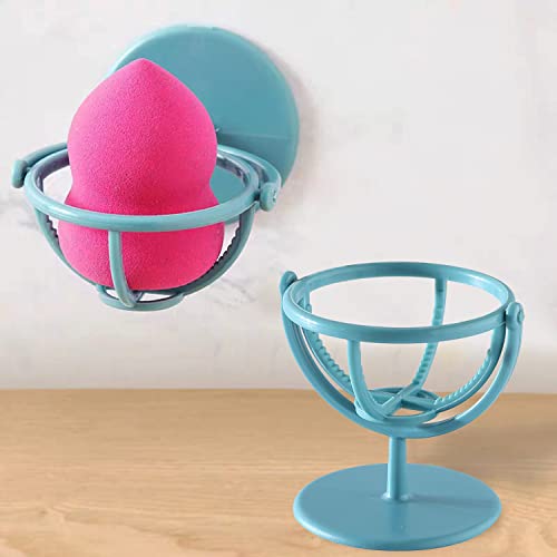 Jamric Makeup Sponge Blender Holder, Rotatable Wall-Mounted Beauty Blender Holder Stand with Protective Film, Beauty Tool Dryer Drying Rack Egg Powder Puff Display Stand（Blue）