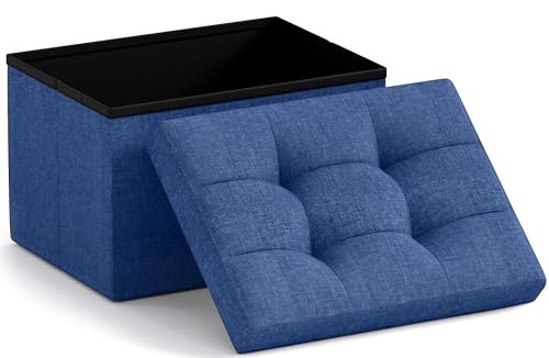 Ornavo Home Small Storage Ottoman Foldable Collapsible Rectangle Linen Ottoman Foot Rest Stool Seat,...