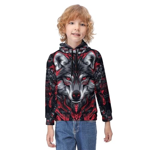 Sweat à capuche loup enfant vêtement chaud avec poches taille 5-13 ans
