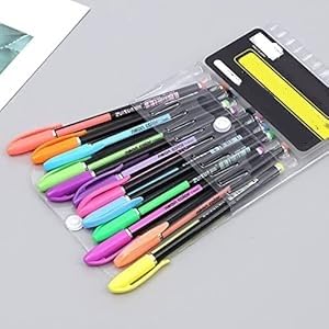 Freedy 12Pcs Neon Color Set Neon Metallic Fluorescence Highlighter Pastel Gel Pen For Art Sketch Doodle Painting Drawing Kids Gift F