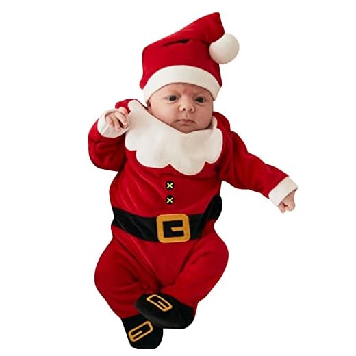 Youyu77 Traje de Navidad para bebé recién nacido, de Papá Noel para niños y niñas, mono de lana, ropa de Navidad, conjunto de sombrero Monos De Mujer De Mezclilla (Red, 0-3 Months)