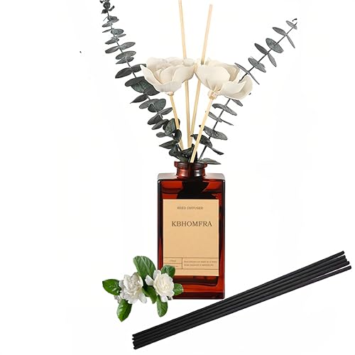 KBHOMFRA Reed Diffuser Set with Flower, 5.07oz Gardenia Jasmine Tea Diffuser Stick Scent of Fragrance Essential Oil,for Bathroom Diffuser Home Bedroom Office Décor