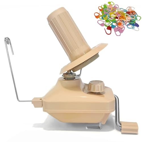 GAVAEU Manual Yarn Winder Khaki Wool Ball Winder for 3.5oz Yarn Cakes Professional Spinner for Knitting & Crochet 20pcs Free Marker Stitch Needle Clips