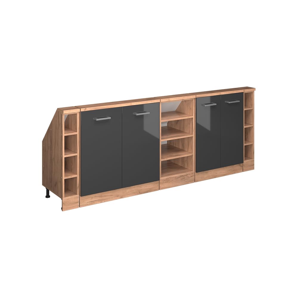 Vicco Ensemble de Meuble sous Pente Rion Anthracite Brillant/Chêne doré | L210 x P46 cm , Lot de 5, gain de place pour les pièces mansardées