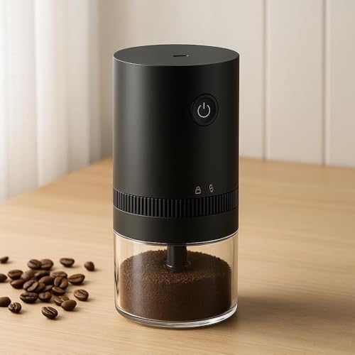 Moedor de Café Elétrico Premium, Portátil, Recarregável USB, com Rebarbas de Cerâmica, Ajustável, Compacto para Viagens e Escritório