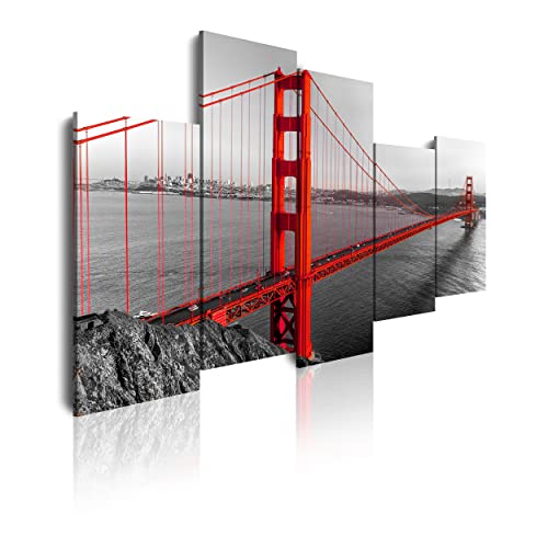 DekoArte 126 - Cuadros Modernos Impresión de Imagen Artística Digitalizada | Lienzo Decorativo Para Tu Salón o Dormitorio | Estilo Ciudades EEUU Golden Gate San Francisco | 5 Piezas 150x95cm