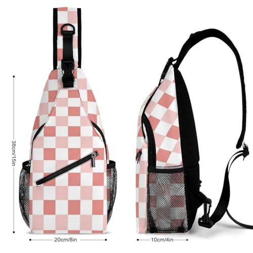 Fashion Traveling Running Casual Chest Bag, Dress Decor Sling Backpack, Shoulder Bag Casual Day Pack Cute Pink Checkered2