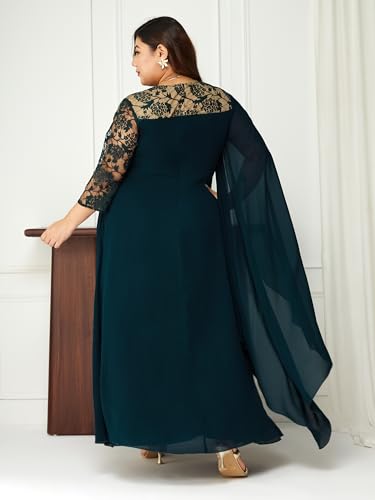 Image of Miss Chase A+ Women's Floral Printed Relaxed Fit V -Neck 3 /4Th Sleeve Georgette Maxi Dress