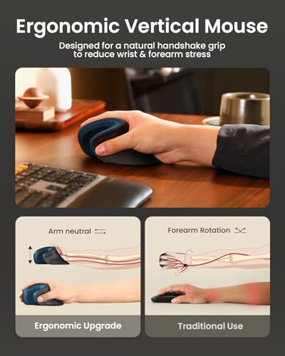 Image of ProtoArc EM11 NL Wireless Ergonomic Mouse, Rechargeable Vertical Mouse | 58 vertical design supports a natural wrist posture, connect 3 devices via Bluetooth /2.4G USB-A, 500mAh USB-C rechargeable.