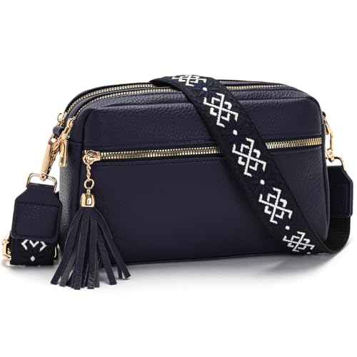 LANXINGLUO Handytasche umhängetasche damenhandtasche damen mittelgroß mit 4 Fächernmit Verstellbar Abnehmbar Breiter Gurtcrossbody bag Dunkelblau