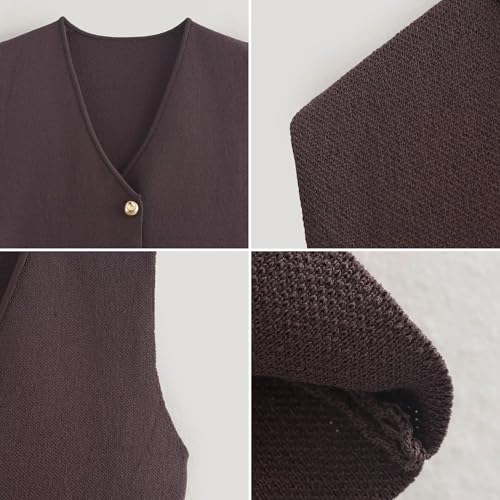 Image of FindThy Women's Cropped Knit Vest V Neck Button Up Solid Color Sleeveless Gilet Tank Tops