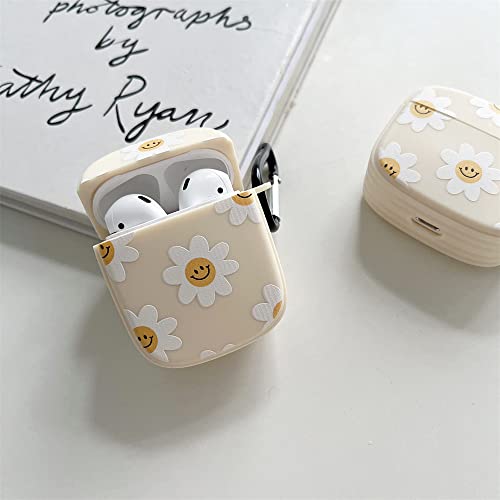 Sunflower Smile Cute Egg Shape Half Clear Smile Protective Cover For Apple Airpods 1 2 Case With Keychain Clip Shockproof Soft Skin Girls Women For Air Pods 1St & 2Nd Cases #TOP1