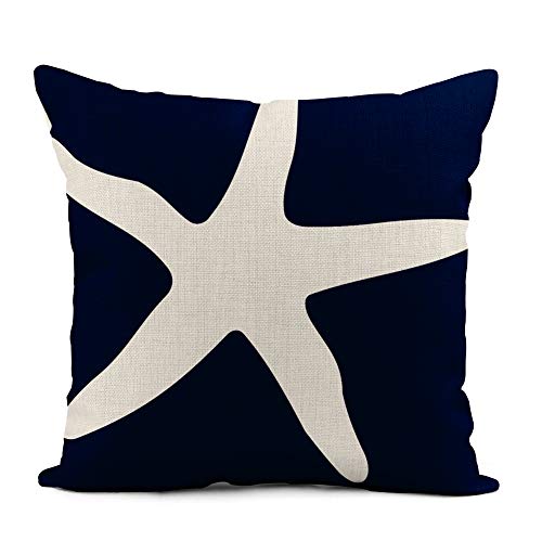 rouihot Set of 4 Linen Throw Pillow Cover 18x18 Inch Blue Nautical Coastal Beach Home Decor Pillowcase Square Cushion Cover for Sofa Bed Couch - Image 5