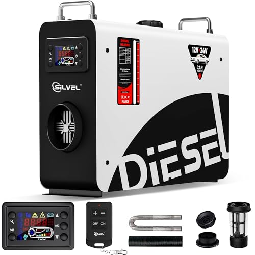 SILVEL Diesel Heater 8KW 12V/24V, All-in-One 4L Portable Diesel Air Heater with LCD Screen, Remote Control, Suitable for Car, Camper, RV, Truck, Garage, Shop, Boat, White