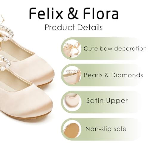 Image of Felix & Flora Girls Toddler Little Ballet Shoes - Flower Girls Mary Jane Flats Dress Shoes Party Wedding