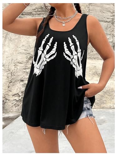 WDIRARA Women's Plus Size Skeleton Print Tank Top Skull Sleeveless Oversized Casual Long Tops3
