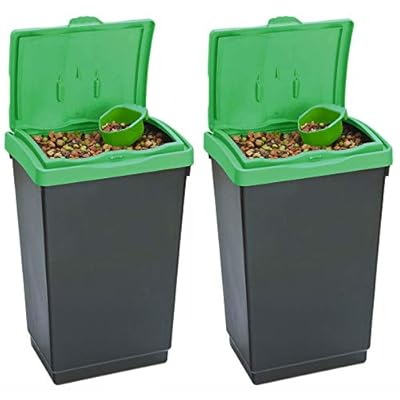 AMOS 47Ltr Dry Bin 15kg Pet Dog Cat Food Bird Seed Chicken Feed Storage Plastic Box Container with Scoop (2 x Bins)