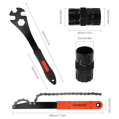 Oumers Bike Cassette Removal Tool, Bicycle Chain Whip+Pedal Wrench+2 in1 Freewheel Removal Tool - Image 4