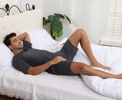 yuyangdpb Men's Pajama Sets Short Sleeve Pjs Sleepwear Loungewear Sleep Set 2 Pieces with Pocket2