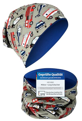 HECKBO Polizei Auto Beanie & Schlauchschal Set - 2-8 Jahre -...