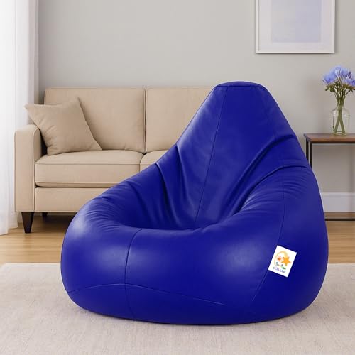 Image of Bean Bag Cover, Faux Leather, 66 x 86 x 112 cm, Indoor Gaming and Reading Chair (Blue, XXL, Solid)