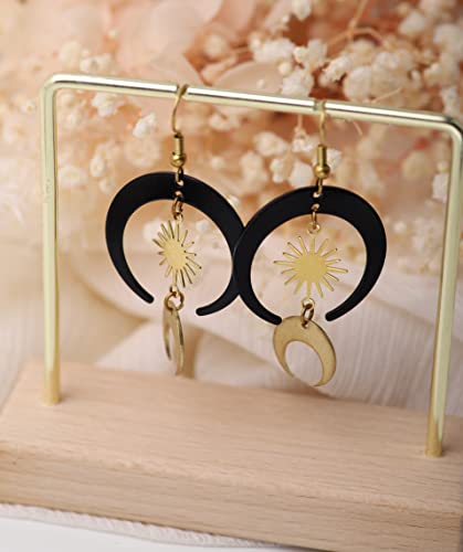 Sacina Gothic Boho Sun and Moon Earrings, Crescent Moon Star Pendant, Celestial Earrings, Goth Jewelry Gift for Women (Black Moon Sun)4