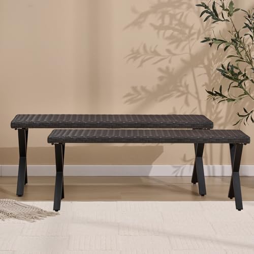 46″ Patio Rattan Backless Bench Set of 2, All-Weather Outdoor Bench for Garden Backyard, Porch, or Lawn 46″ Patio Rattan Backless Bench Set of 2, All-Weather Outdoor Bench for Garden Backyard, Porch, or Lawn