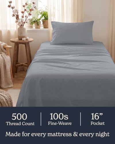 Image of Beckham Hotel Collection 100% Cotton Twin Sheet Set, 3-Piece, Light Gray