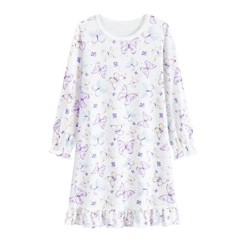 Little Hand Girls Long Sleeve Nightgowns Toddler Cotton Dino Butterfly Sleepwear Princess Cat Nightdress for Girl 2-9 Years