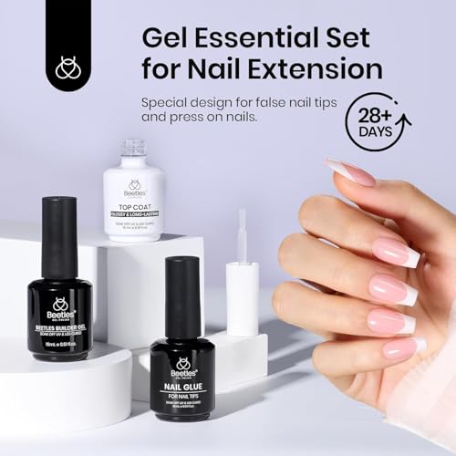 Image of Beetles Gel Nail Glue Kit, 15ml Nail Glue Builder & Extra Glossy Top Coat Gel Nail Polish 3 Pcs Soak Off UV Kit for Long-Lasting Shine, Manicure Nail Art Design Diy at Home Gifts for Women