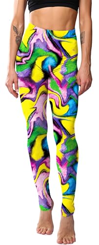 Fioeyr Legging extensible taille haute fluo imprimé artistique des années 80 pour femme, pantalon de yoga et course à pied, pantalon doux, Taille unique