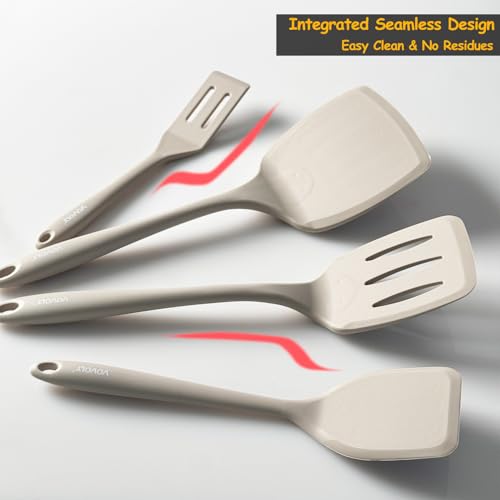 Image of Silicone Spatula Set, 600F Heat Resistant Silicone Spatula Turner Flipper for Cooking, Non Stick and Non Scratch Kitchen Utensils for Eggs & Pancakes, 4 Pack,Khaki