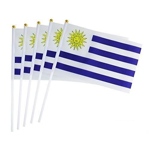 5 Pack Uruguay Uruguayan Mini HandHeld Stick Flag,Suitable For Various Holiday Parties,And National Flag Day.