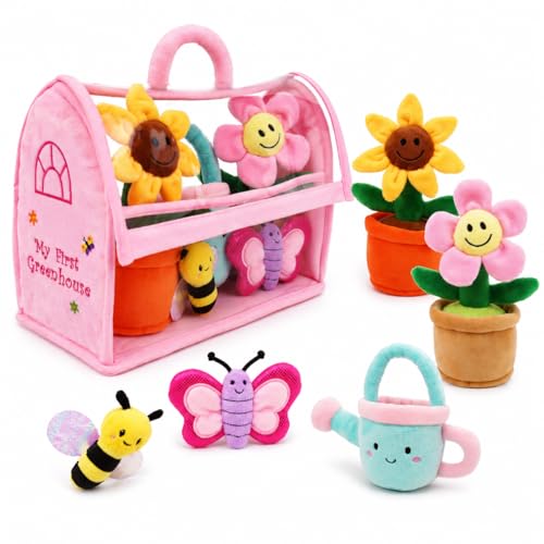 Image of June Garden My First Greenhouse Plush Playset – 5 Pcs Interactive Soft Toy Set with Flowers, Bee, Butterfly & Watering Can – Pretend Play Educational Gift for Toddlers Kids
