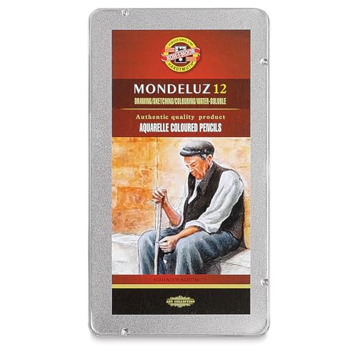 KOH-I-Noor Mondeluz Aquarelle Watercolor Pencil Set, 12 Assorted Colors in Tin, 1 Each (FA3722.12)