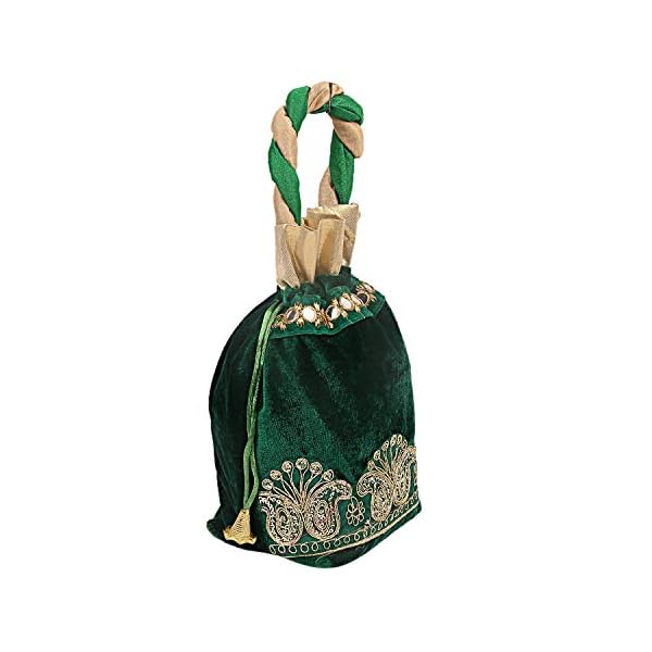 Kuber Industries Velvet 2 Pieces Women Potli Bag (Green & Orange) -CTKTC5918 - Image 4