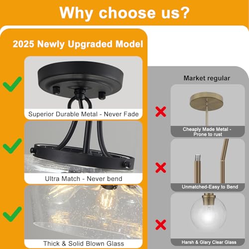Image of Modern Pendant Lights Kitchen Island, 3-Light Black Pendant Light Fixtures with 14.2 inch Clear Air Bubble Glass Shade, Industrial Hanging Pendant Lights Fixture for Kitchen Island, Dining Room, Entryway